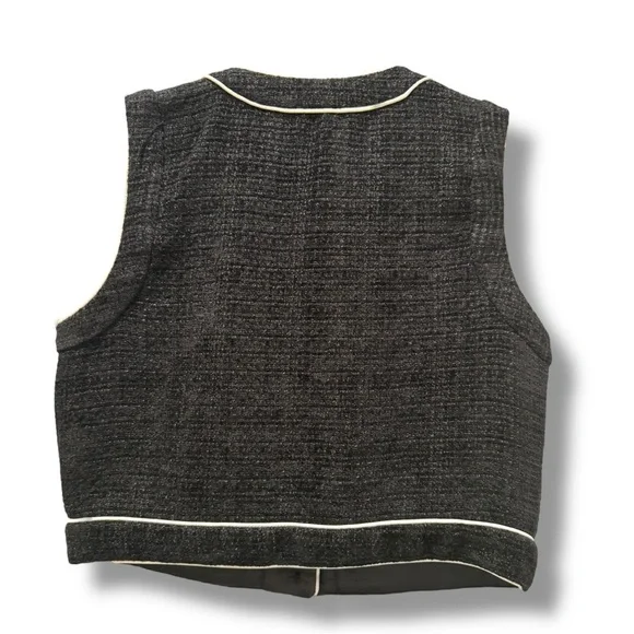 Rachel Zoe Black Textured Vest with White Piping - Picture 2 of 4